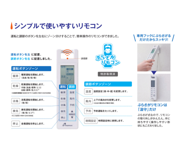 パーパス 浴室暖房乾燥機 BD-HW412A 壁掛型 1.5坪以下 都市ガス(13A)、プロパンガス(LP) 用 - 画像 (2)